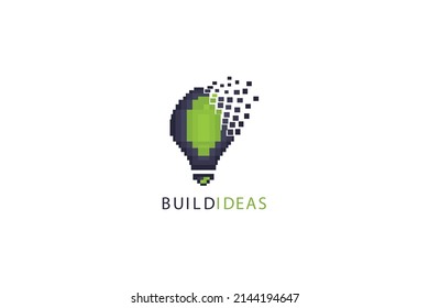 Modern Tech Bulb logo designs concept. Pixel Technology Bulb Idea logo template.
