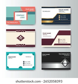 Modern tech business card templates with diverse geometric shapes and color schemes, ideal for various professional and corporate needs.