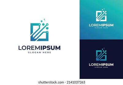 Modern tech circuit innovation vector logo design, Creative square circuit technology board logo design