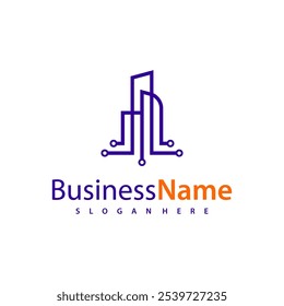 Modern Tech City logo design vector illustration, Creative Tech Modern Building logo concepts