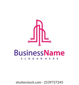 Modern Tech City logo design vector illustration, Creative Tech Modern Building logo concepts