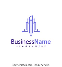 Ilustração vetorial do projeto do logotipo da cidade da tecnologia moderna, conceitos do logotipo do edifício moderno da tecnologia criativa