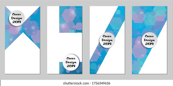 Coberturas tecnológicas modernas con exageraciones azules, luces y bokeh. Conjunto de afiches técnicos coloridos. Diseño de pancartas verticales de moda con forma blanca. Folletos de venta. Anuncios de vacaciones. Fondos tecnológicos.