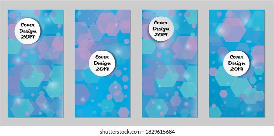 Coberturas tecnológicas modernas con exageraciones azules, luces y bokeh. Conjunto de afiches técnicos coloridos. Diseño de pancartas verticales de moda con forma blanca. Folletos de venta. Anuncios de vacaciones. Fondos tecnológicos.