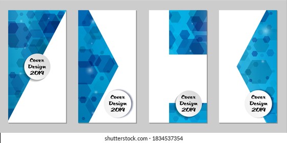Coberturas tecnológicas modernas con exageraciones azules, luces y bokeh. Conjunto de afiches técnicos coloridos. Diseño de pancartas verticales de moda con forma blanca. Folletos de venta. Anuncios de vacaciones. Fondos tecnológicos.