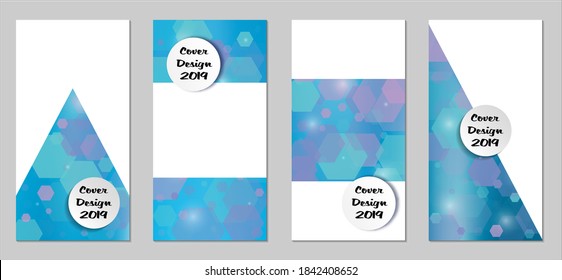 Coberturas tecnológicas modernas con exageraciones azules, luces y bokeh. Conjunto de afiches técnicos coloridos. Diseño de pancartas verticales de moda con forma blanca. Folletos de venta. Anuncios de vacaciones. Fondos tecnológicos.