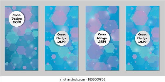 Coberturas tecnológicas modernas con exageraciones azules, luces y bokeh. Conjunto de afiches técnicos coloridos. Diseño de pancartas verticales de moda con forma blanca. Folletos de venta. Anuncios de vacaciones. Fondos tecnológicos.