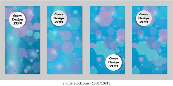 Coberturas tecnológicas modernas con exageraciones azules, luces y bokeh. Conjunto de afiches técnicos coloridos. Diseño de pancartas verticales de moda con forma blanca. Folletos de venta. Anuncios de vacaciones. Fondos tecnológicos.