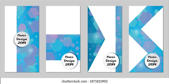 Coberturas tecnológicas modernas con exageraciones azules, luces y bokeh. Conjunto de afiches técnicos coloridos. Diseño de pancartas verticales de moda con forma blanca. Folletos de venta. Anuncios de vacaciones. Fondos tecnológicos.