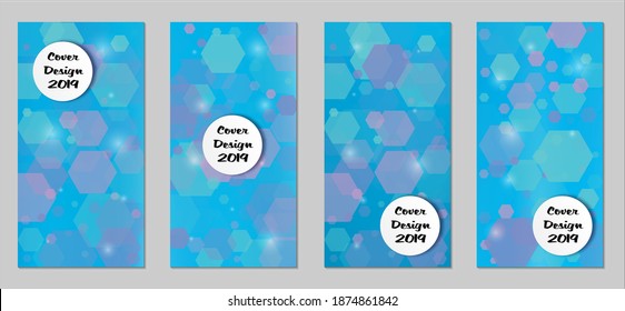 Coberturas tecnológicas modernas con exageraciones azules, luces y bokeh. Conjunto de afiches técnicos coloridos. Diseño de pancartas verticales de moda con forma blanca. Folletos de venta. Anuncios de vacaciones. Fondos tecnológicos.