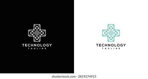 Modern Tech Cross Logo with Geometric Pattern