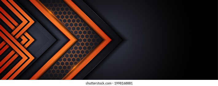 Modern Tech Dark Background with Orange Shape Element Combination. Graphic Design Element.