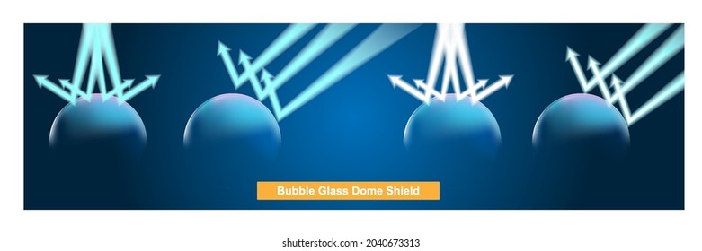 Modern tech futuristic of bubble dome shield sphere with shining arrow attack elements on dark blue background. Vector illustration