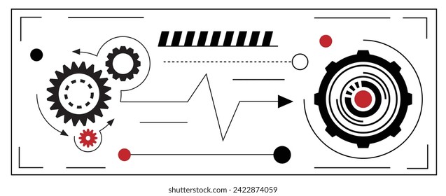 Moderno Tech Gear Connections Line Art. Tecnología y concepto de computación vector