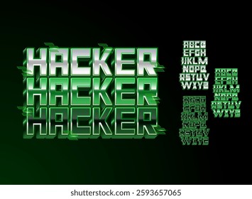 modern tech green hacker text effect 3d glossy collection set