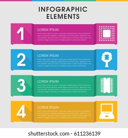 Modern tech infographic template. infographic design with tech icons includes chip, cpu, CPU in tree. can be used for presentation, diagram, annual report, web design. 