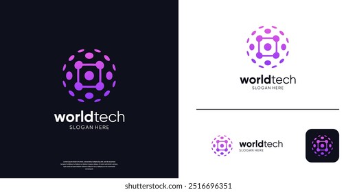 Modern tech letter O connection logo symbol global globe.