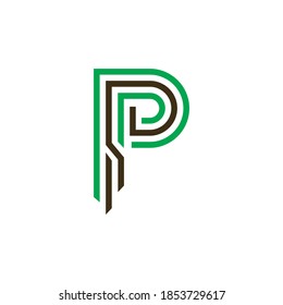 modern tech line upper case p letter vector icon