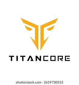Logotipo tecnológico moderno con un audaz símbolo geométrico y tipografía futurista para la marca TitanCore o la identidad relacionada con la tecnología