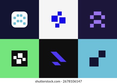 Pacote de logotipo de tecnologia moderna - Conjunto de vetor de identidade de marca de tecnologia geométrica abstrata