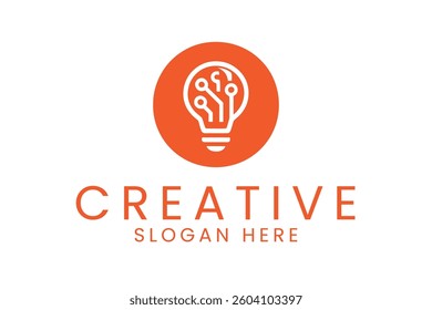 Modern tech logo design featuring a lightbulb with circuit board inside. Perfect for tech startups