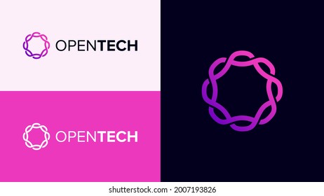 Modern Tech Logo Design Template. Futuristic Vector Logo Concept for Technology or Artificial Intelligence Company. Abstract Circular Logo Symbol with Pink Gradient.