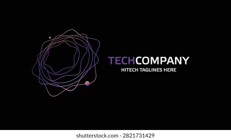 Modern tech logo featuring circular geometric lines in purple‑pink gradient with spheres