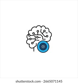 Modern tech logo featuring a stylized brain with circuit connections and a blue circular element, symbolizing AI, innovation, and digital intelligence. Perfect for technology, software, and data brand