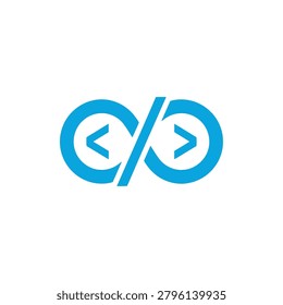 Modern tech logo for software development and DevOps, featuring an infinity loop integrated with programming code syntax elements.
