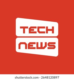 Design moderno do logotipo de notícias tecnológicas em cores vermelhas e brancas, adequado para plataformas digitais, canais do YouTube, blogs ou branding de notícias tecnológicas com tipografia futurista arrojada.