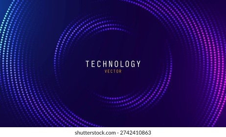Modern Tech Presentation Background Featuring Spiral Dot Waves and Luminous Purple Blue Gradient Depth. Vector Illustration.