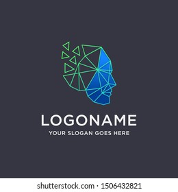 Modern techie structural Head logo Icon vector illustration on dark background