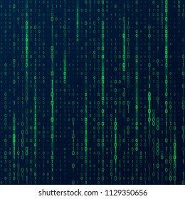 A modern techno banner is a stream of binary code. The numbers on the monitor are the computer matrix. The concept of hacking and programming. vector illustration