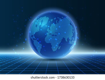 Modern techno design background with perspective grid and globe