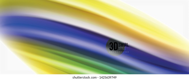 Moderne Techno Fluid Farbe fließt auf weißer bunter Poste. Vektorkunst für Ihr Design