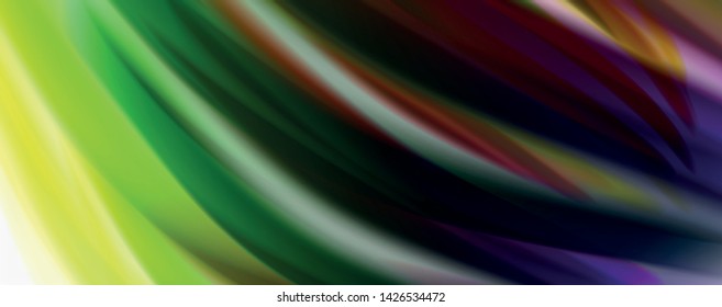Moderne Techno Fluid Farbe fließt auf weißer bunter Poste. Vektorkunst für Ihr Design
