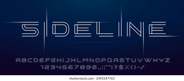 Modern techno font, futuristic line type of english alphabet letters and numbers. Minimal tech typeface vector typography. Future technology digital abc characters font, modern double line symbols