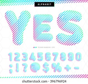 Modern techno numbers with a gradient of red, green and blue lines that looks fashionable and good on posters, labels and on the pages of a stylish websites. Vector illustration.