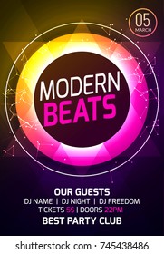 Modern techno party music poster. Electronic club deep music. Musical event disco trance sound. Night party invitation. DJ flyer poster