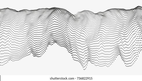 Modern technological abstract vector illustration. Wavy dotted cascade. Contemporary digital background. Dynamic futuristic complex shape made of round particles. Element of design.
