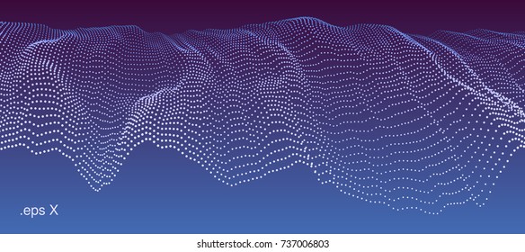 Modern technological abstract vector illustration. Wavy dotted cascade. Contemporary digital background. Dynamic futuristic complex shape made of round particles. Element of design.