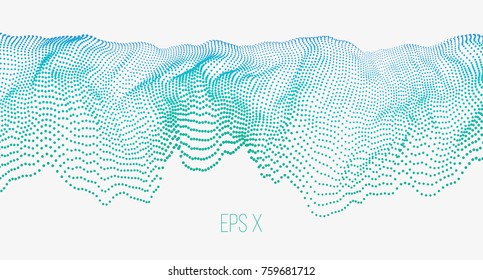 Modern technological abstract vector illustration. Wavy dotted cascade. Contemporary digital background. Dynamic futuristic complex shape made of round particles. Element of design.