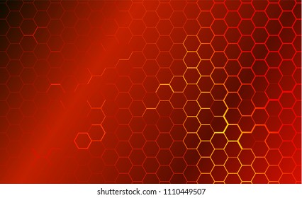 Modern technological background in the style of bee honeycombs. Bright orange and yellow glow from the hexagon. Ideal for web banners, blogs, posters, postcards, cover design