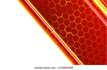 Modern technological background in the style of bee honeycombs. Bright orange and yellow glow from the hexagon. Ideal for web banners, blogs, posters, postcards, cover design