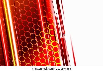 Modern technological background in the style of bee honeycombs. Bright orange and yellow glow from the hexagon. Ideal for web banners, blogs, posters, postcards, cover design and movie backdrops.