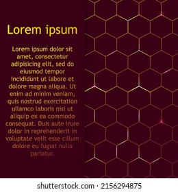 Modern technological background in the style of bee honeycombs. Bright orange and yellow glow from the hexagon. Ideal for web banners, blogs, posters, postcards, cover design. 