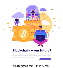 Modern technologies design with blockchain and future symbols flat vector illustration