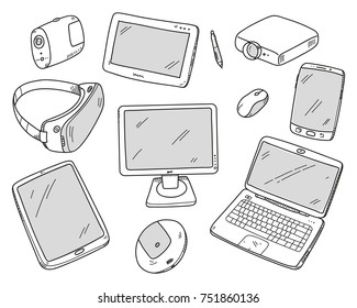Modern technologies in the doodle style with filling
