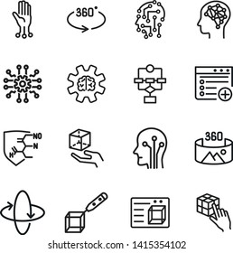Modern technologies line icon set. Brain, gear, circuit board. Technology concept. Can be used for topics like science, robotics, artificial intelligence