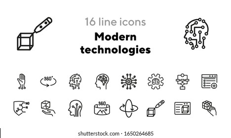 Modern technologies line icon set. Brain, gear, circuit board. Technology concept. Can be used for topics like science, robotics, artificial intelligence